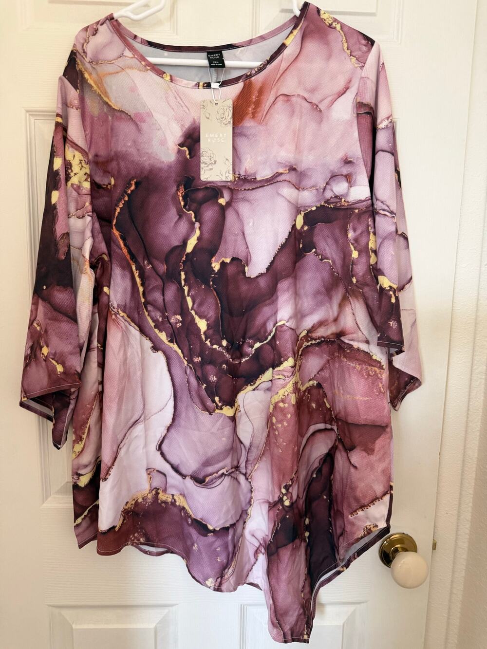Emery Rose 2XL Abstract Marble Print Asymmetrical Tunic Top NWT